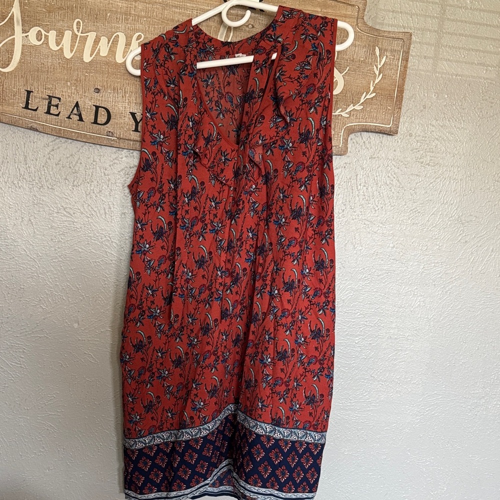Xhilaration Rust Red Floral Sleeveless Asymmetrical Dress